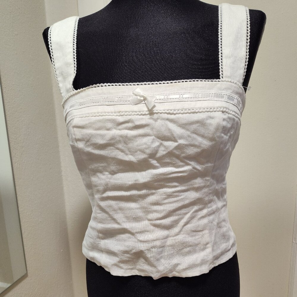 Reformation Eloise Smocked Tank in white linen
